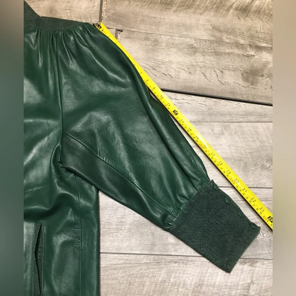 Vintage Fantasia Womens 80’s Bomber Coat Green Leather Oversized Jacket Sz Large